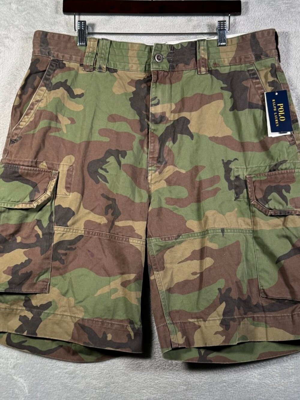 Polo Ralph Lauren Cargo Shorts Mens 38 Green Camo Relaxed Fit Gellar $118 *FLAW
